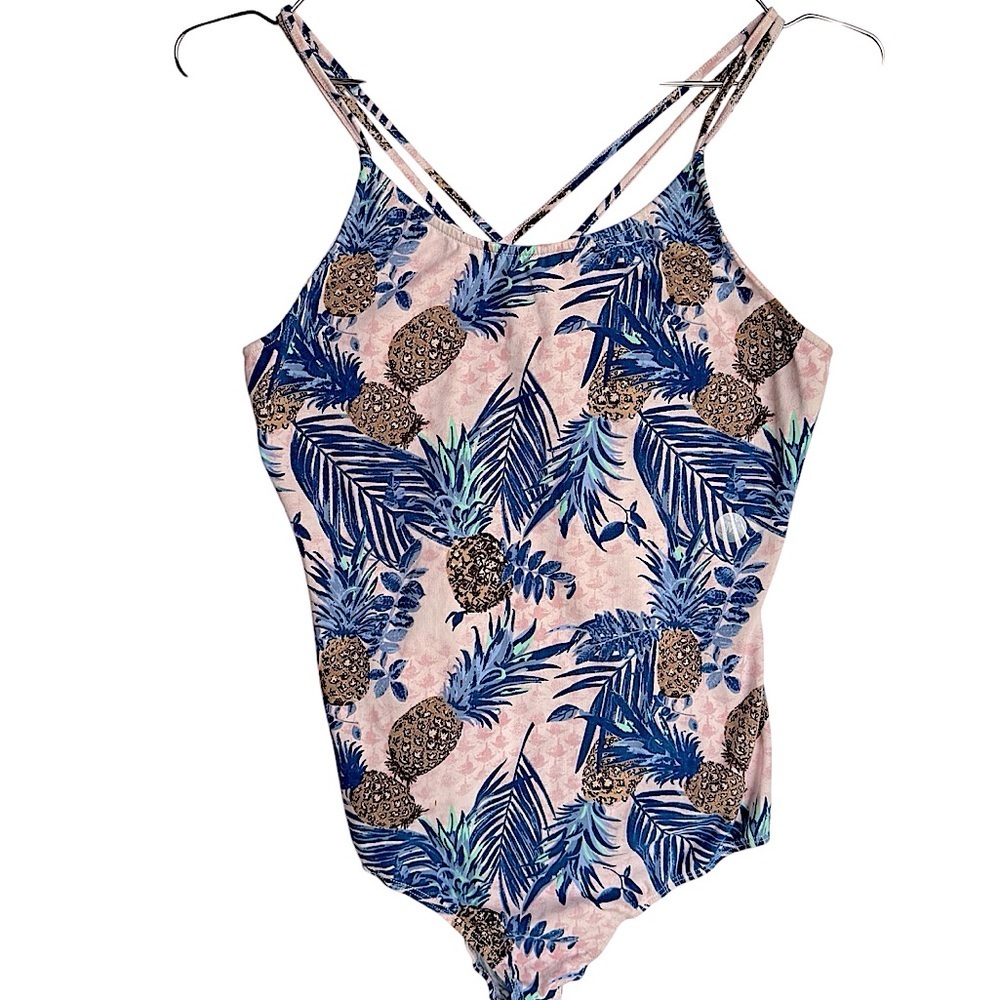 PAC SUN Bodysuit Tropical Pineapple Strappy Pink Blue Tan Summer Bodycon NEW